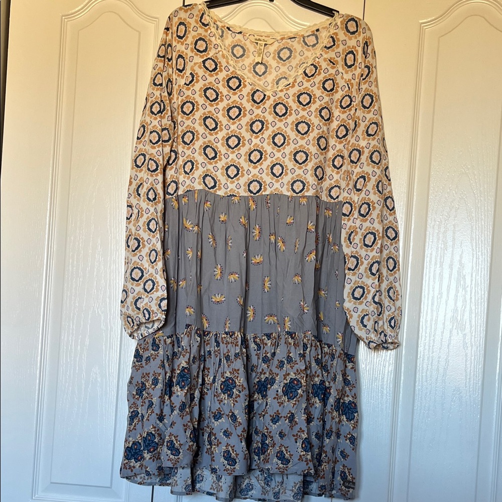Matilda Jane Cream and Gray Long Sleeve Dress